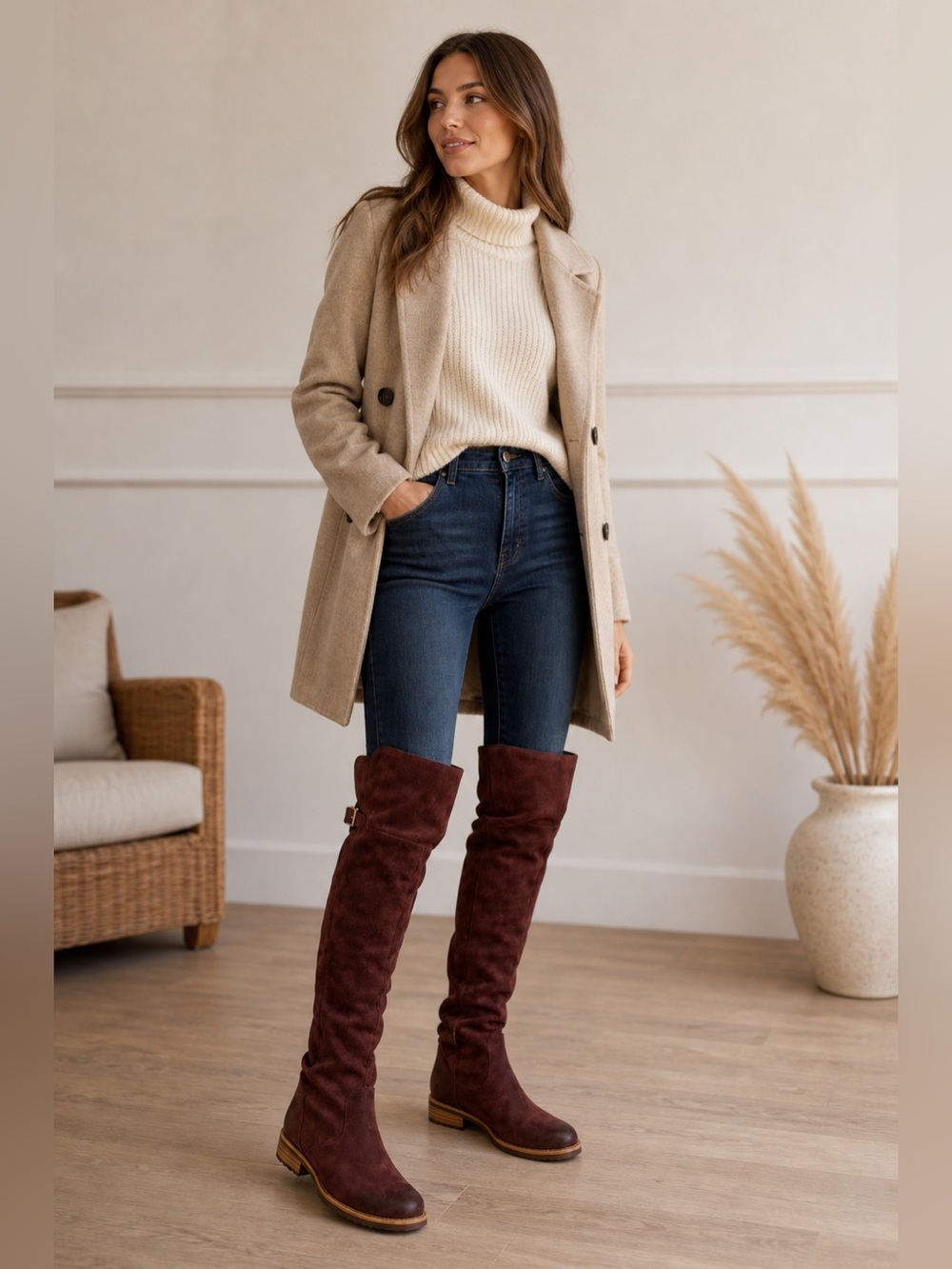 Kork-Ease Suede Sydney Knee High Boot- Dark‎ Red Burgundy Size 7.5 Brand New